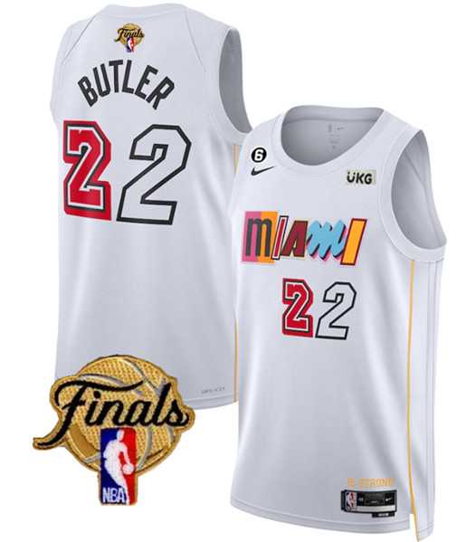 Men's Miami Heat #22 Jimmy Butler White 2023 Finals City Edition With NO.6 Patch Stitched Basketball Jersey Dzhi